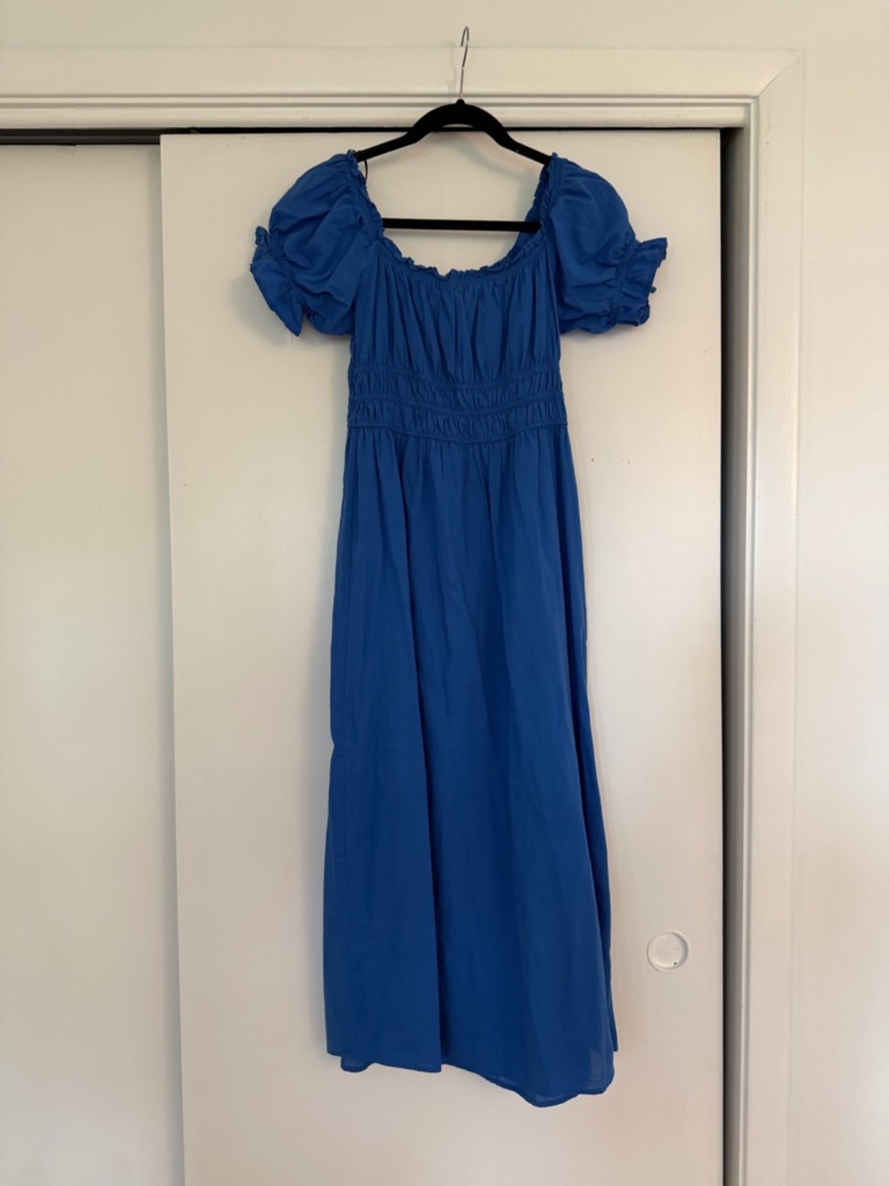 H&M Royal Blue Puff Sleeve Midi Dress